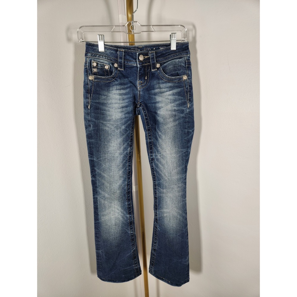 Miss Me Signature Rise‎ Boot Jean Floral Rhinestone Embroidered Pocket Sz 24 Y2K